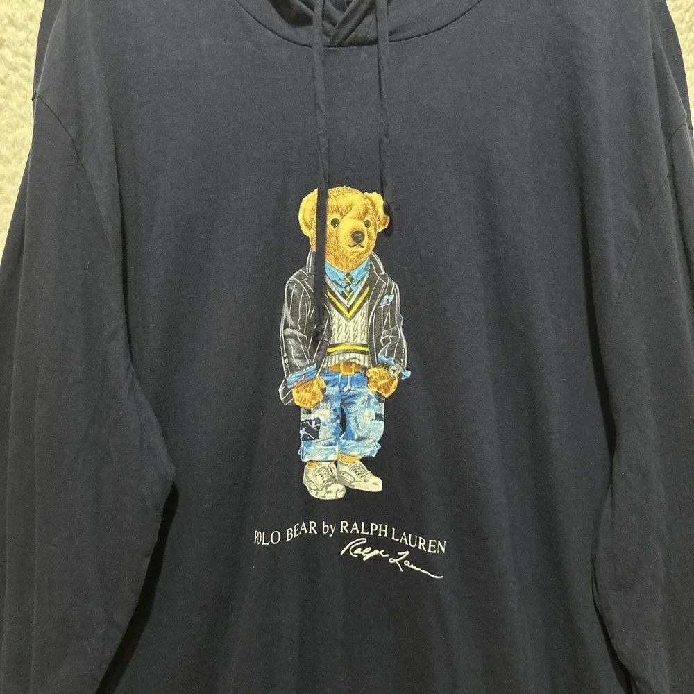 POLO RALPH LAUREN Long Sleeve T-shirt Size 2XL Navy Bear Graphic Pullover Hoodie